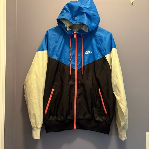 Nike Other - Nike Windrunner Windbreaker Jacket Mens Size S Blue Black Cream Hooded